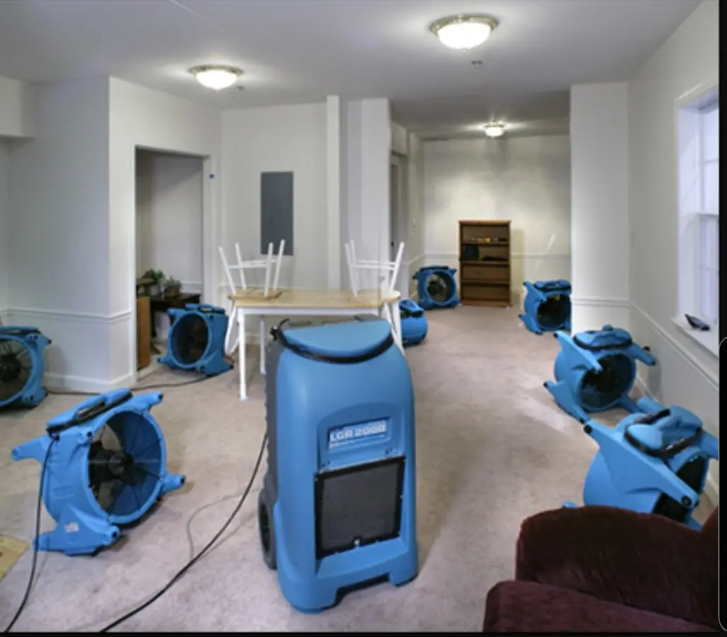 Air movers and dehumidifier setup for Water Extraction & Removal in Fridley